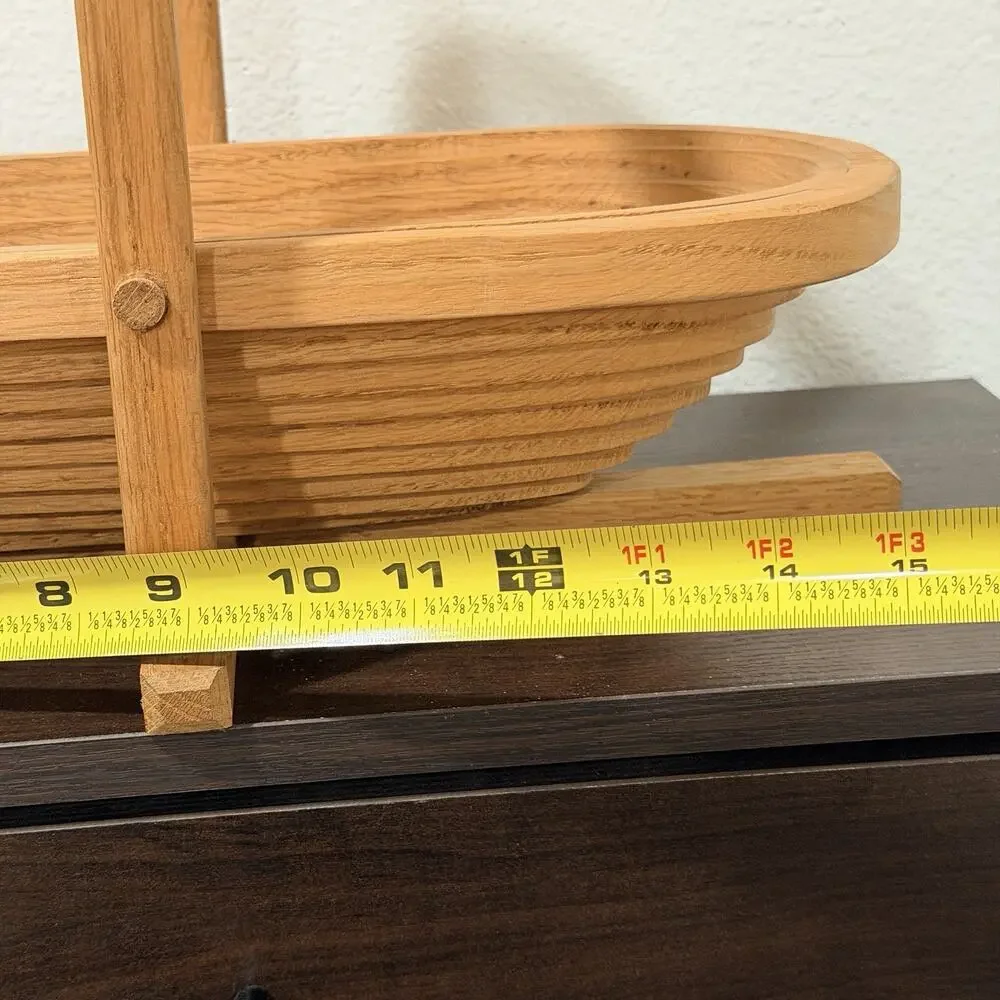 Vintage Wooden Fruit Basket- Folding- to fold flat Signed Huen Oshera